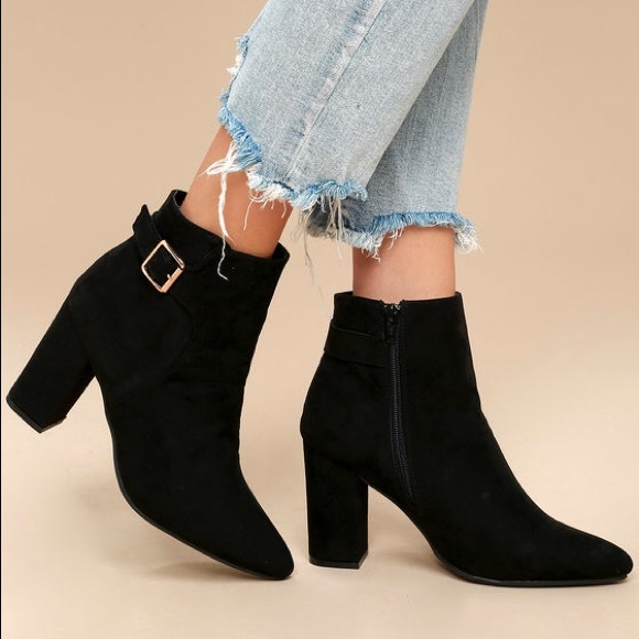 Shoes - BLACK SUEDE POINTED TOE ANKLE BOOTIES